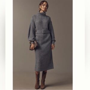 Nwt Cozy Gray Knit belted Sweater Dress